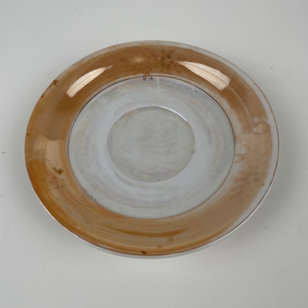 Vintage Wales China Japan Lusterware Saucer Peach Iridescent Gold Floral Rim